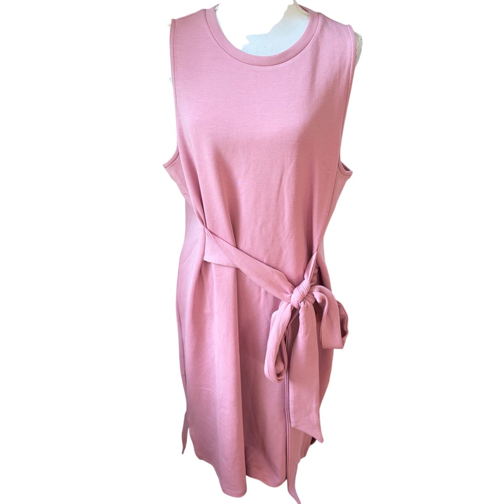 We Wander NWT Sleeveless Scuba Tie Waist Dress Pink Purple 2X Travel Summer
